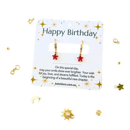 Customized July Birthstone Ruby CZ Star Hoop Earrings
