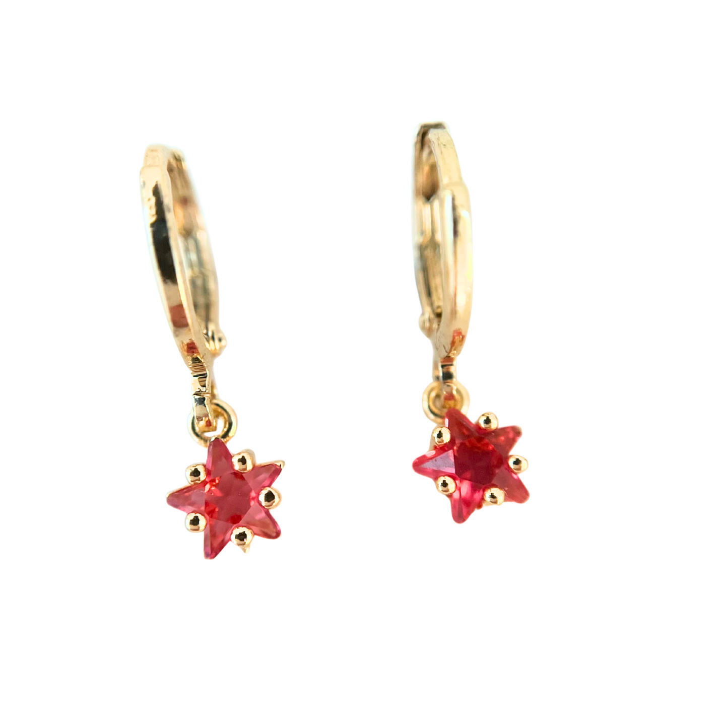 Customized July Birthstone Ruby CZ Star Hoop Earrings