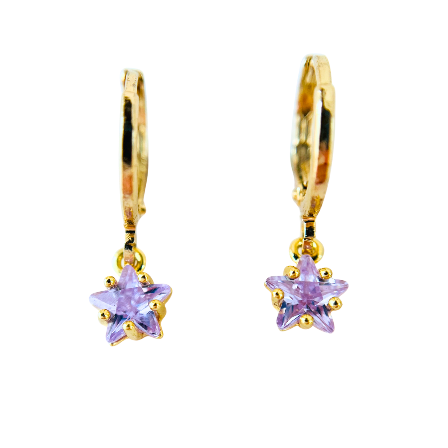 Customized June Birthstone Alexandrite CZ Star Hoop Earrings