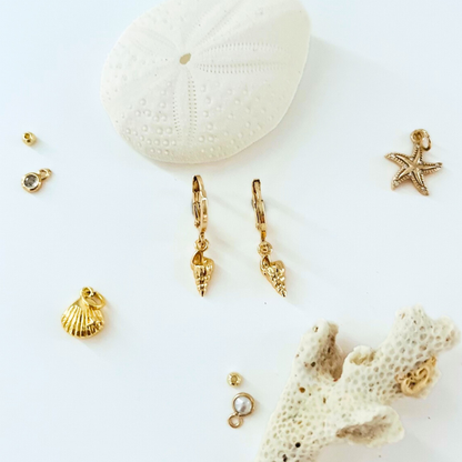 Seashell Earrings - Gold Plated Hoop Earrings with Shell Charm