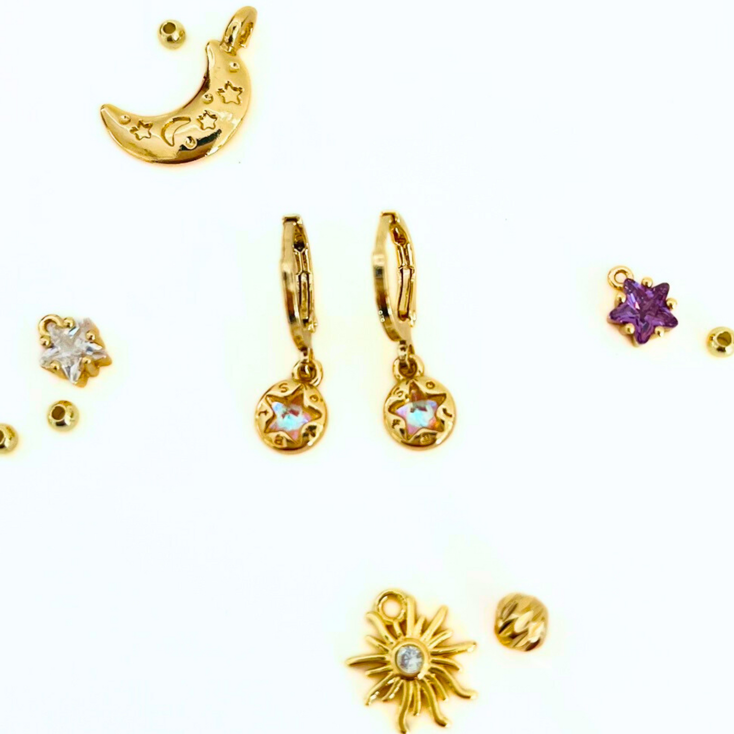 Gold Star Huggie Earrings - Dainty Charm Hoop Earrings