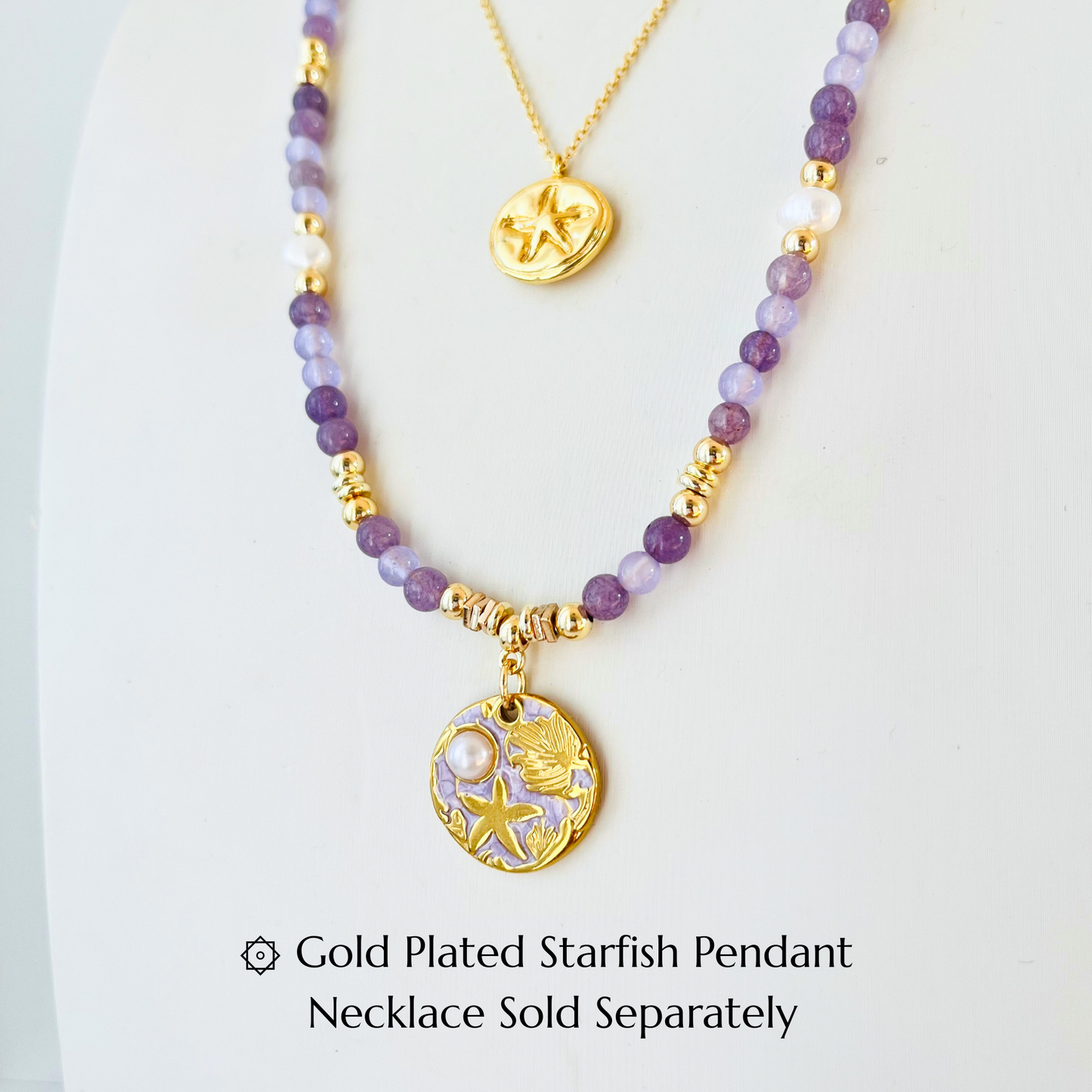 Lavender Chalcedony Necklace | Gold Ocean Treasures & Pearl Pendant Gemstone Necklace
