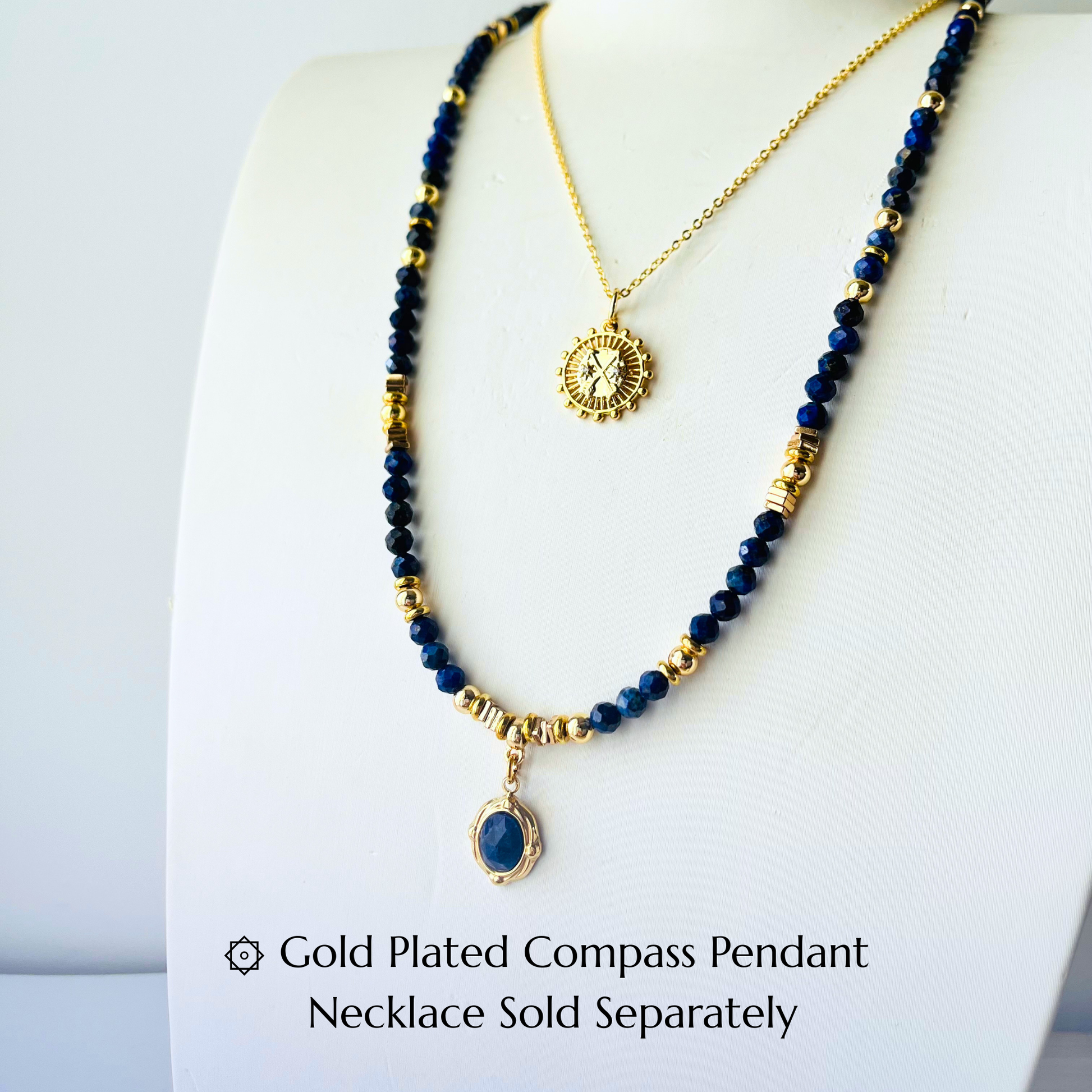 Loyal Blue Lapis Lazuli Gemstone Necklace | Vintage Gold Plated Pendant with Inset Stone Gemstone Necklace