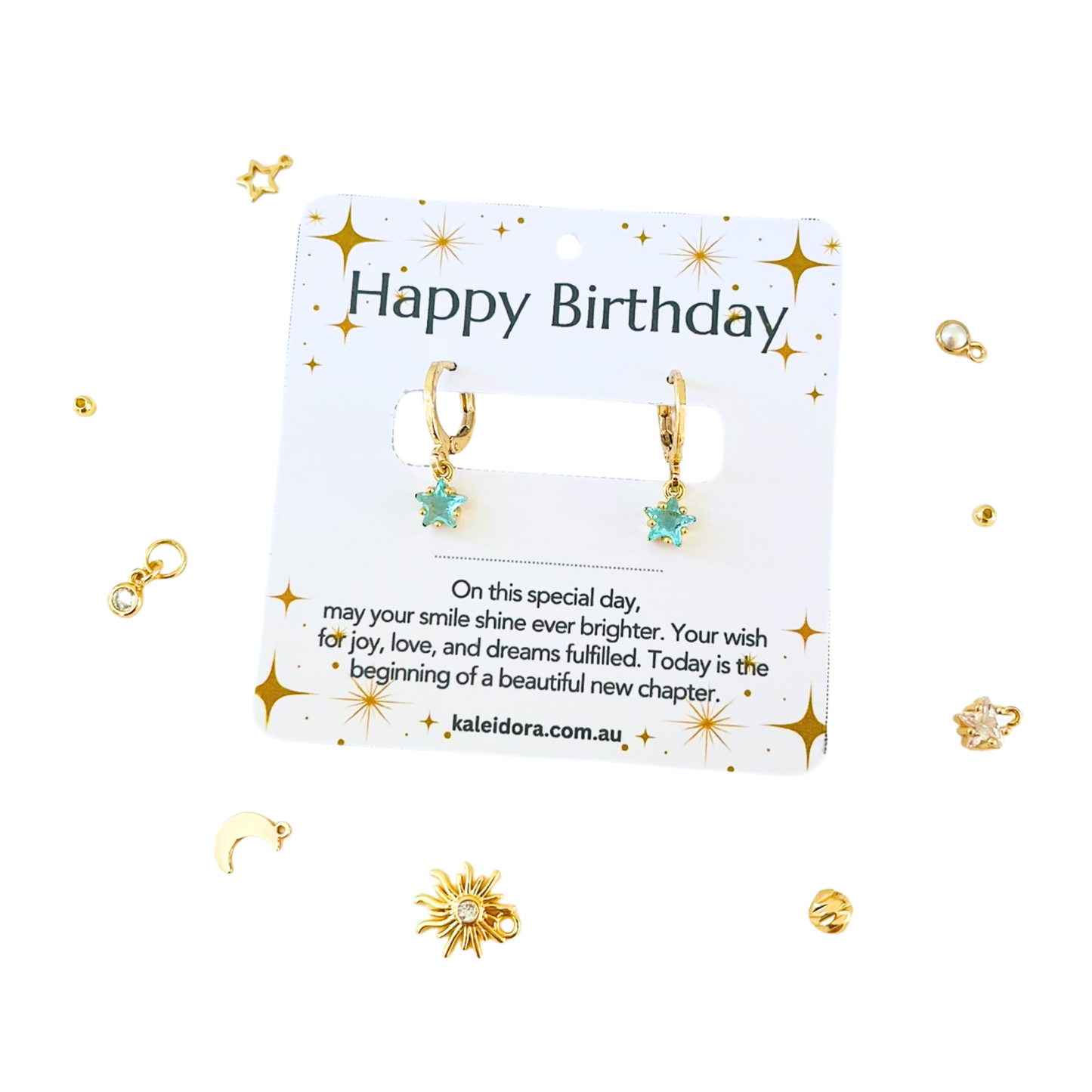 March Birthstone Star Hoop Earrings - Aquamarine Blue CZ Charm