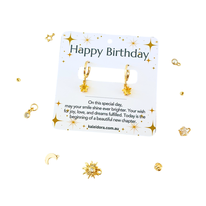 November Birthstone Star Hoop Earrings - Citrine Yellow CZ, Personalized Gold Plated