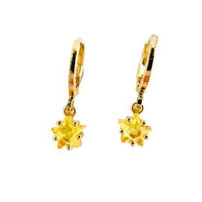November Birthstone Star Hoop Earrings - Citrine Yellow CZ, Personalized Gold Plated