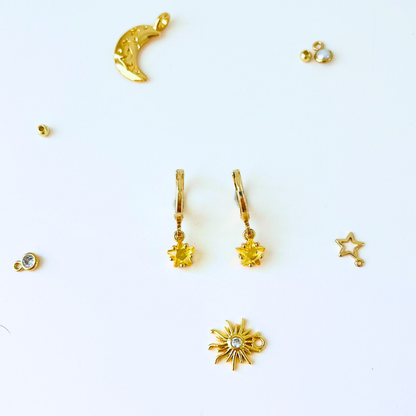 November Birthstone Star Hoop Earrings - Citrine Yellow CZ, Personalized Gold Plated