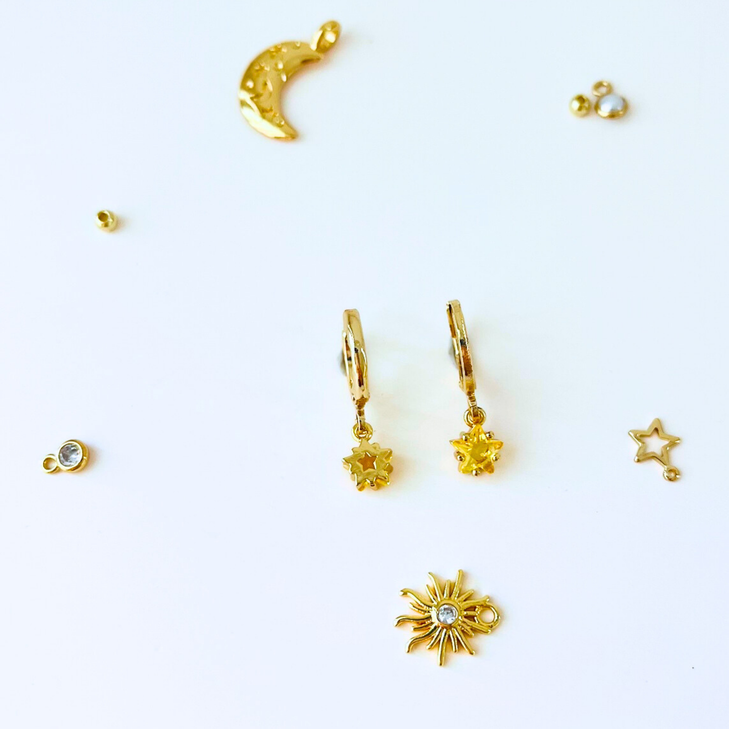 November Birthstone Star Hoop Earrings - Citrine Yellow CZ, Personalized Gold Plated