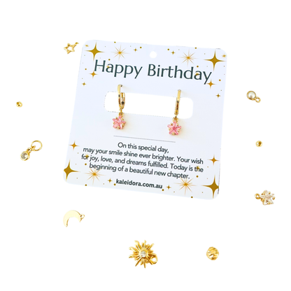 Customized October Birthstone Pink Tourmaline CZ Star Hoop Earrings