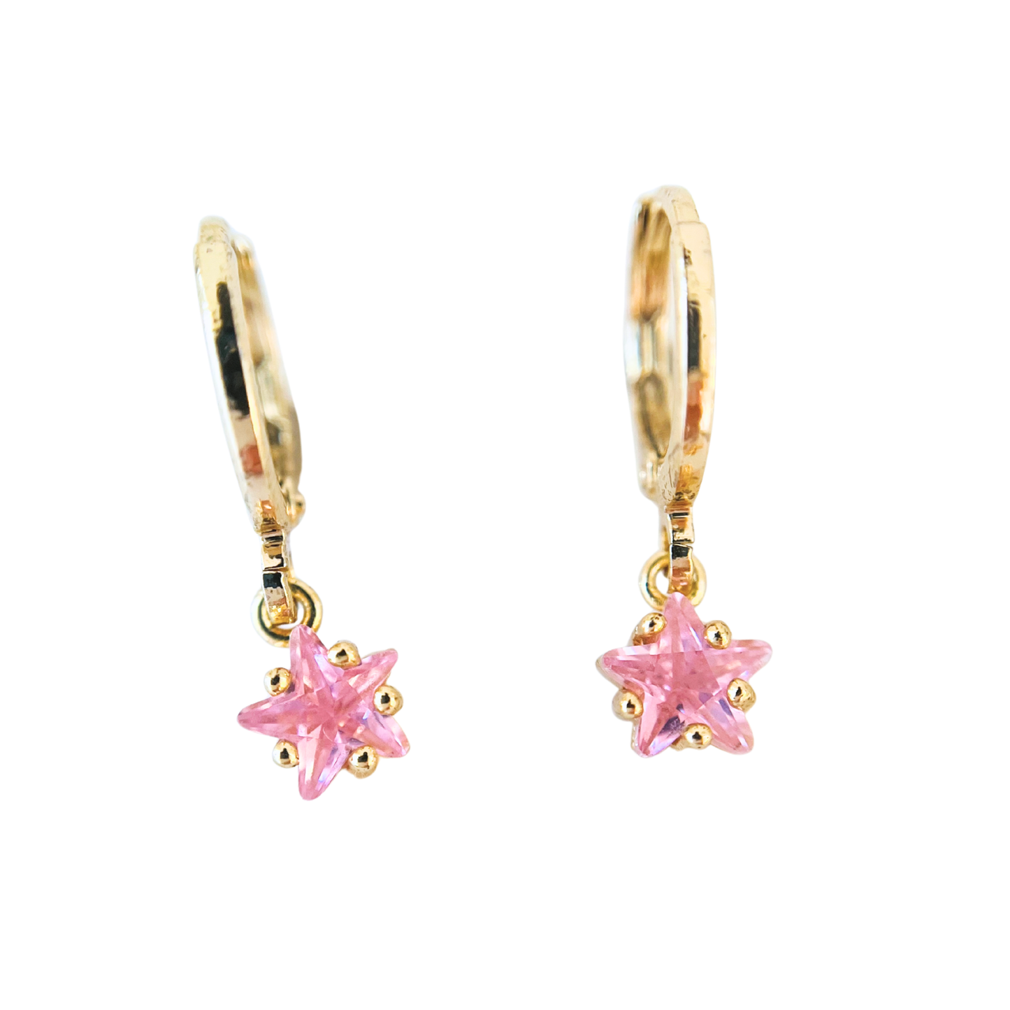 Customized October Birthstone Pink Tourmaline CZ Star Hoop Earrings