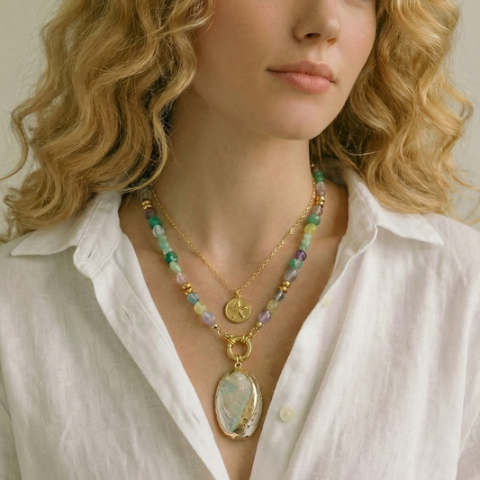 Natural White Abalone Shell Pendant | Gold Edged Charm