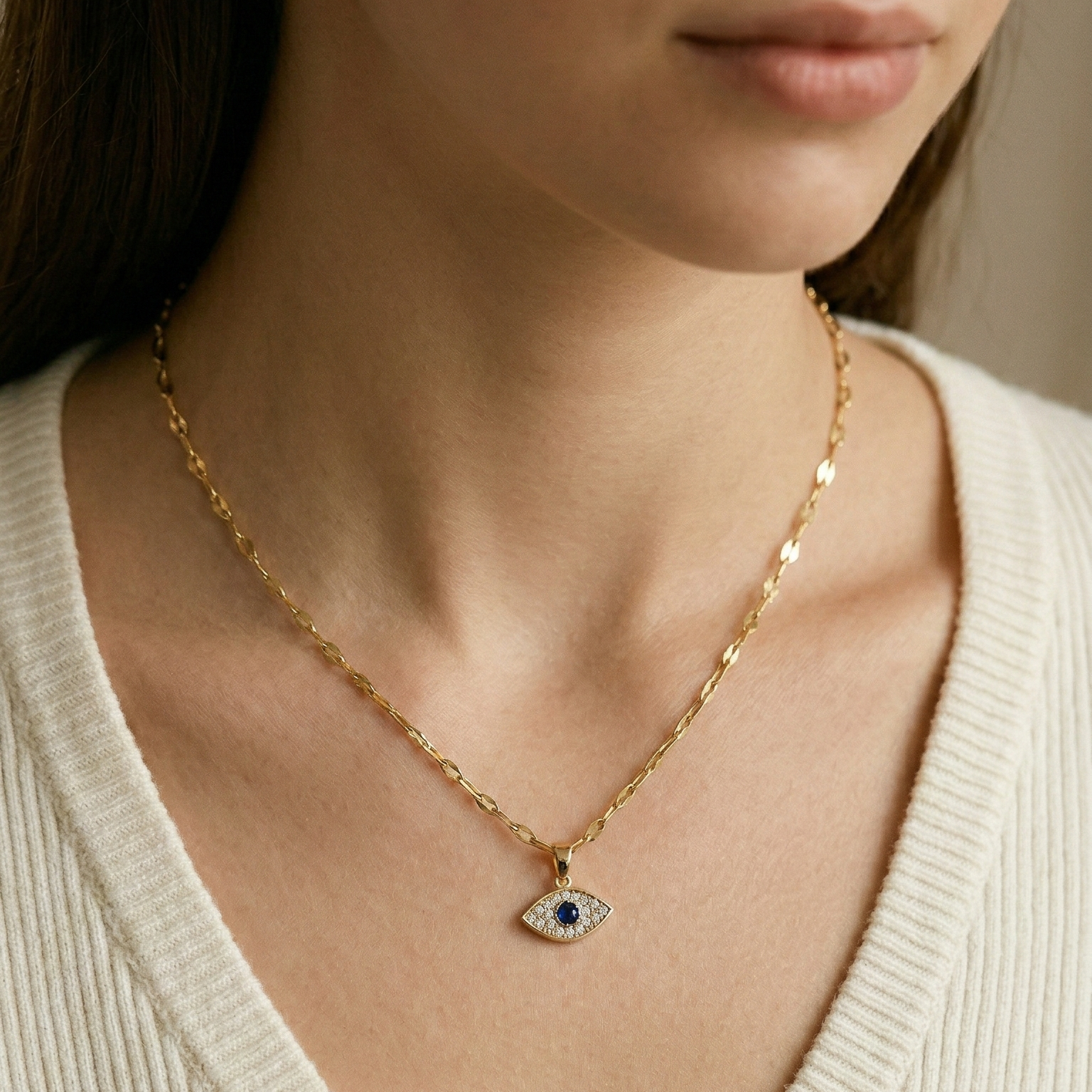 Sparkling Evil Eye Pendant Necklace | Blue & Clear CZ | 14K Gold Plated Charm Necklace