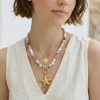 Ocean Treasures | 14K Gold Plated Beach Sand & Scallop Shell Necklace Necklace
