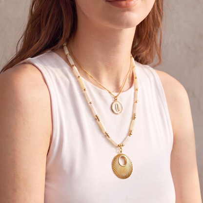 Natural Shell Necklace | Gold Plated Sunburst Pendant Necklace Gemstone Necklace
