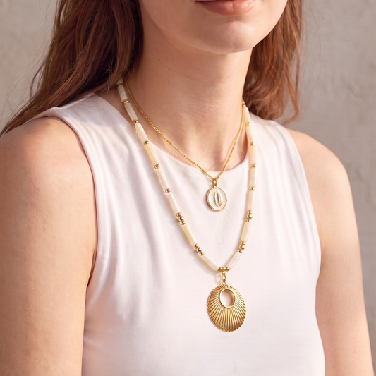 Natural Shell Necklace | Gold Plated Sunburst Pendant Necklace Gemstone Necklace