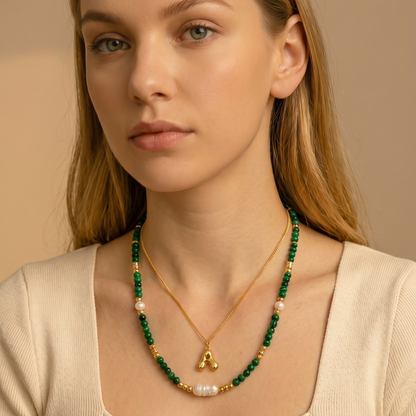 14K Gold Plated Bubble Letter Initial Necklace | Personalized Alphabet Charm Gemstone Necklace