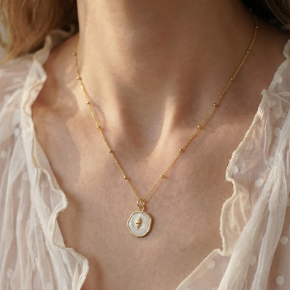 Ocean Charm Conch Seashell Enamel Pendant Necklace - Gold Plated Layering Jewellery