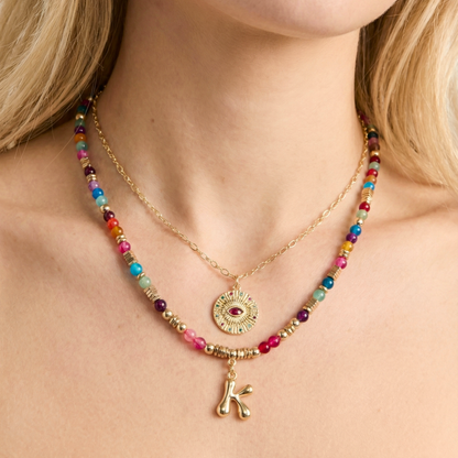 Magenta CZ Evil Eye Round Necklace | 14K Gold Plated | Handcrafted in Australia