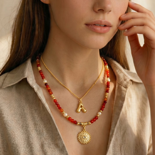 14K Gold Plated Bubble Letter Initial Necklace | Personalized Alphabet Charm Gemstone Necklace