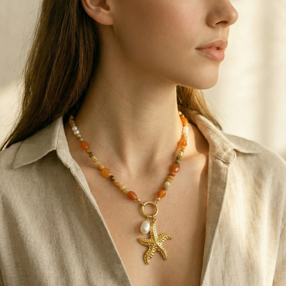 Crazy Lace Agate & Yellow Aventurine Natural Gemstone Necklace | Interchangeable Clasp Gemstone Necklace