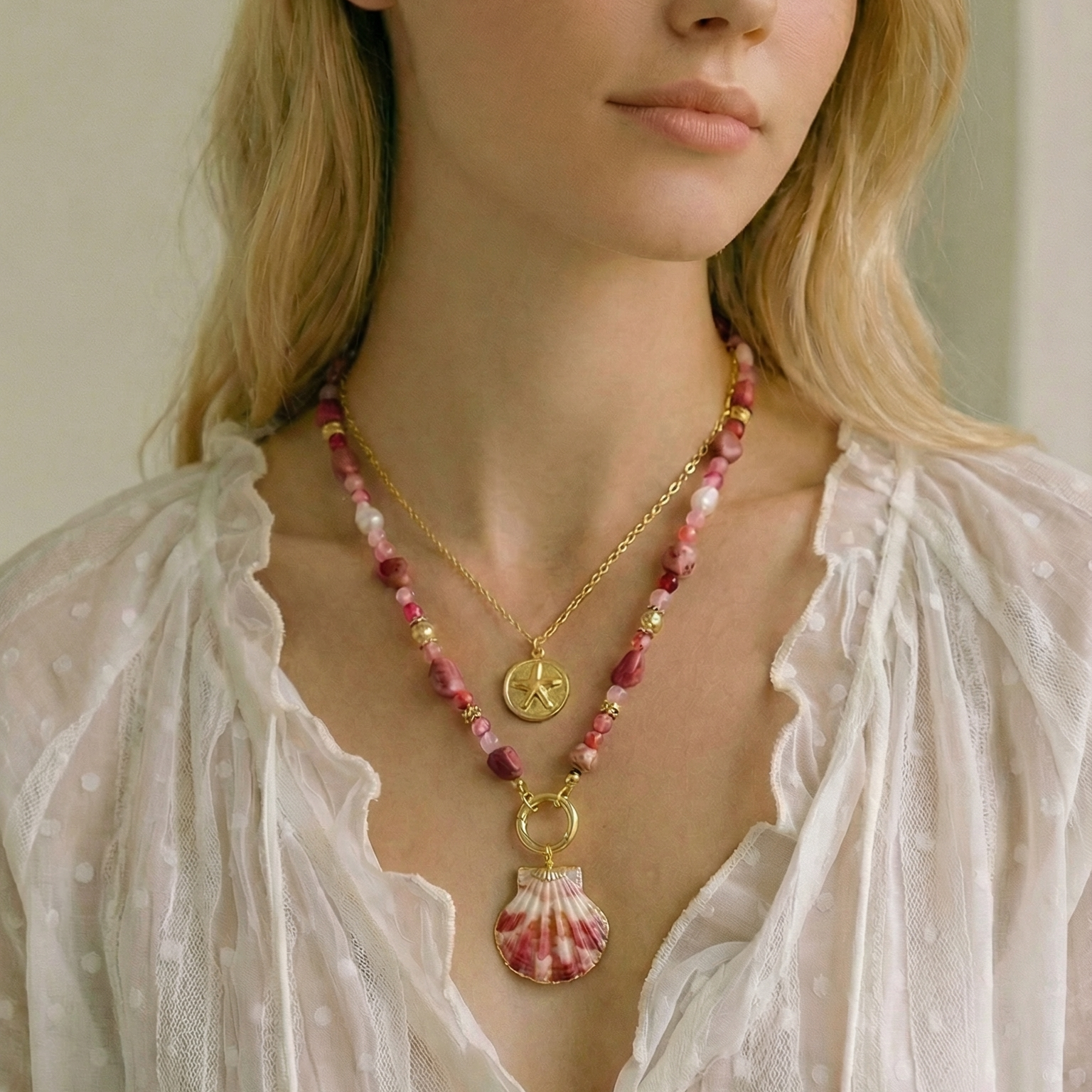 Natural Scallop Shell Pendant | Gold Edged Charm Pendant