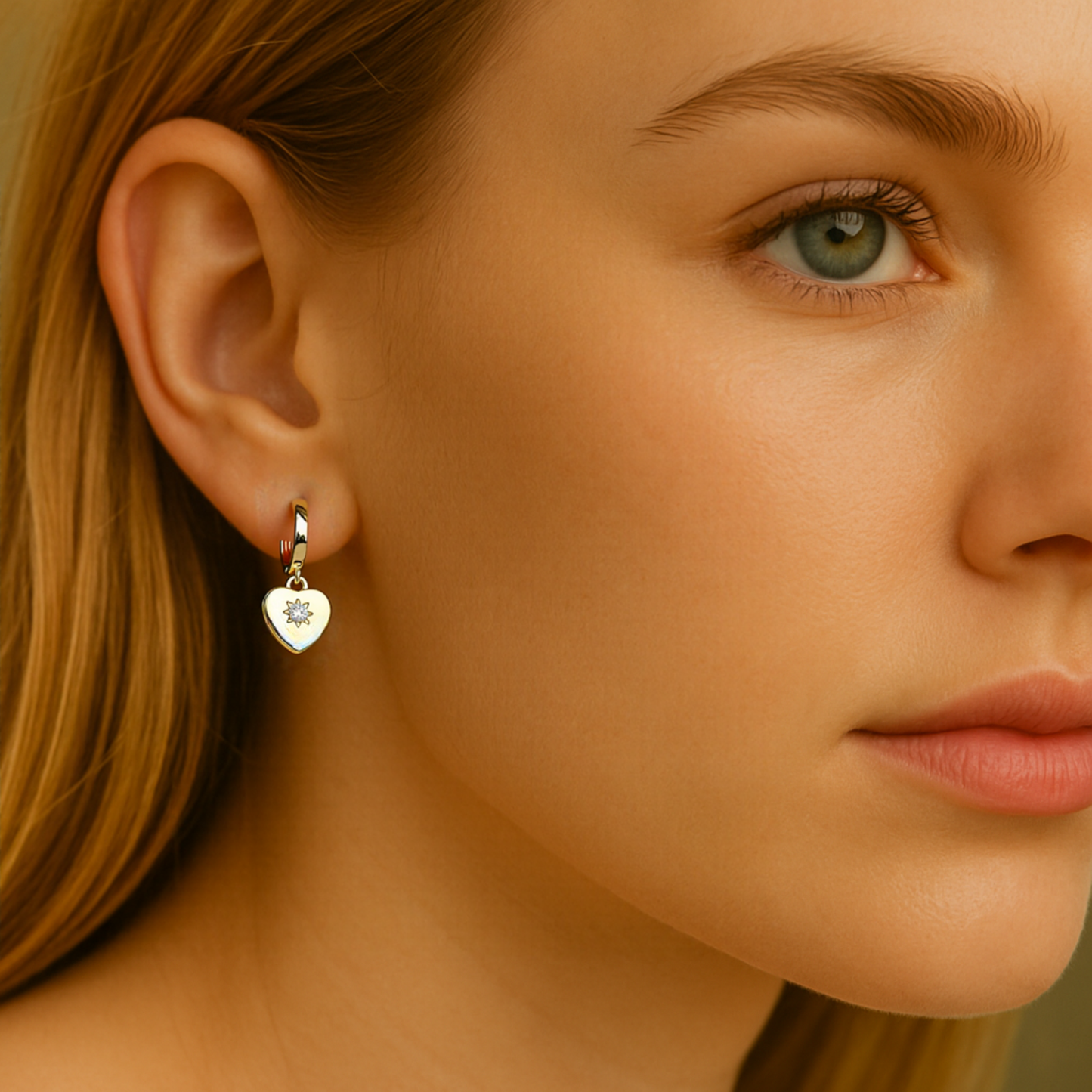 CZ Heart Gold Plated Chunky Huggie Hoop Earrings - Symbol Jewellery