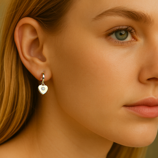 CZ Heart Gold Plated Chunky Huggie Hoop Earrings - Symbol Jewellery