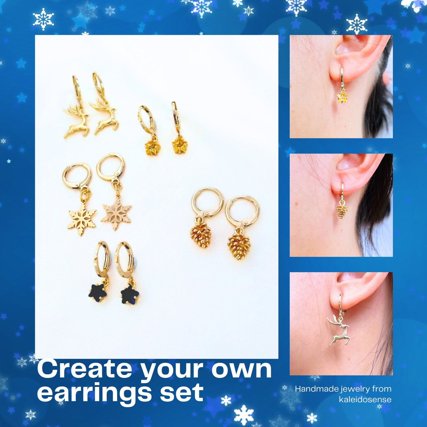 Christmas earrings, hoops earrings, Christmas gift for women, Christmas jewelry gifts,  jewelry gifts for girls, Christmas gift, hoop earrings set, multiple piercings,ear piercings set, star earrings, Gemstone Earrings, hoops earrings with charm