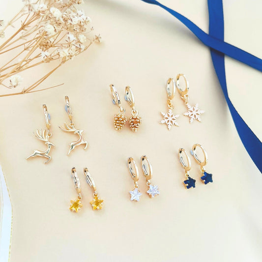 Christmas earrings, hoops earrings, Christmas gift for women, Christmas jewelry gifts,  jewelry gifts for girls, Christmas gift, hoop earrings set, multiple piercings,ear piercings set, star earrings, Gemstone Earrings, hoops earrings with charm