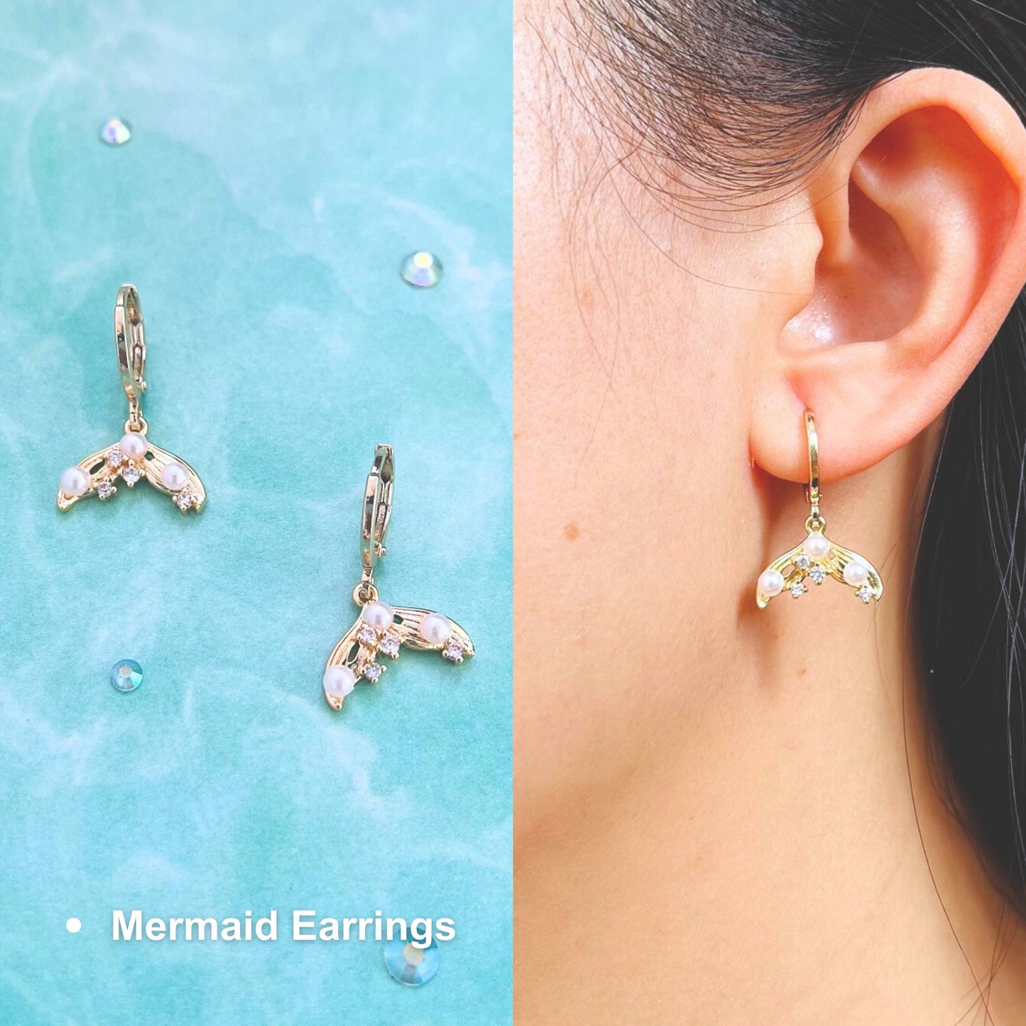 Mermaid tail earrings, Mermaid earrings, ear piercing, earrings set for girl, gril birthday gift, mermaid party, mermaid hoop earring, sea creatures earrings, sea earrings, beach earrings, ocean earrings, mermaid jewelry set, under the sea jewelry