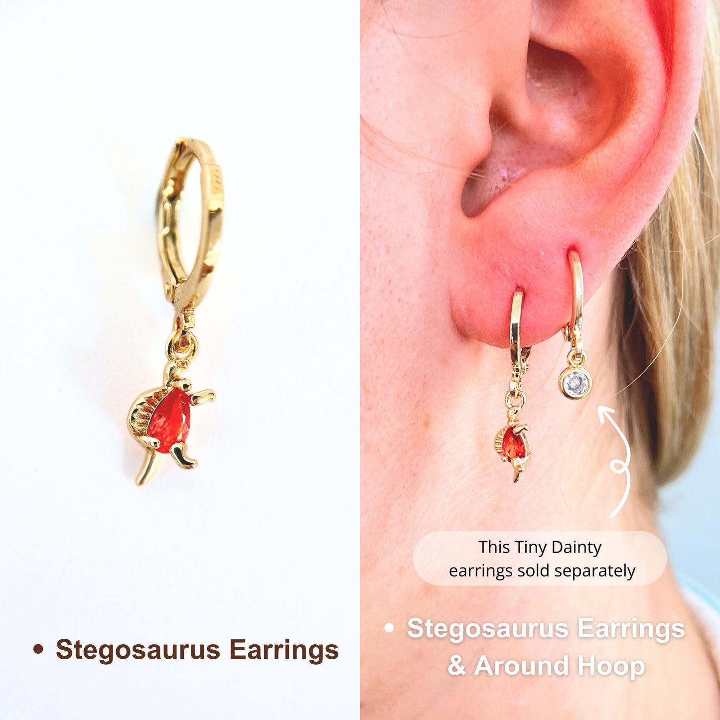 Dinosaur earrings hoop gold Dino earrings t-rex earrings cute girl gift daughter birthday gift kid dinosaur jewelry hoops dangle earrings