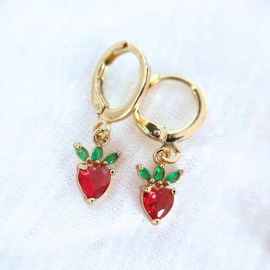 Strawberry earrings Fruit Pendant Strawberry Charms hoop fruit charms Strawberry Lover plant lover gift Berry Jewelry Cottagecore Fashion