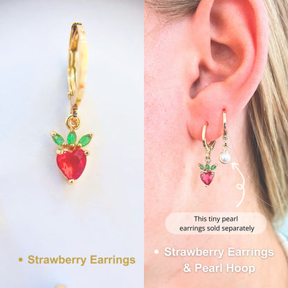 Strawberry earrings Fruit Pendant Strawberry Charms hoop fruit charms Strawberry Lover plant lover gift Berry Jewelry Cottagecore Fashion