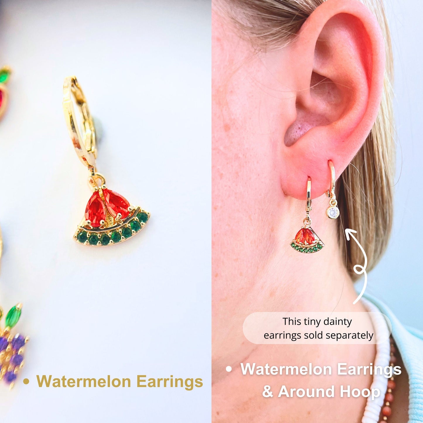 Fruit earrings set cherry earrings strawberry gift for girl hoops gold jewelry birthday gift Botanical earrings daughter gift cute earrings