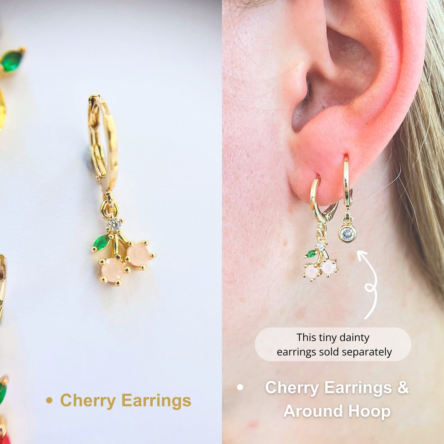 Fruit earrings set cherry earrings strawberry gift for girl hoops gold jewelry birthday gift Botanical earrings daughter gift cute earrings