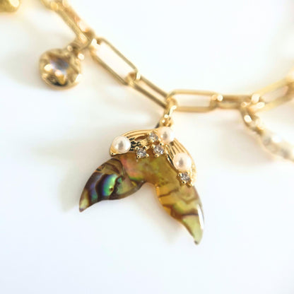 Mermaid Bracelet Ocean Charm Fish Shell Pearl Gold Plated Sea Life Jewelry Dainty Adjustable Beach Bracelet Women BF Birthday Gift Daughter