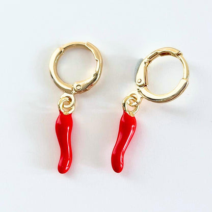 Red Chili Pepper Earrings Gold Plated Hoops Chili Charm Amulet Symbol Jewelry Cornicello Pendant Plant Lover Gift Cottagecore Present Friend