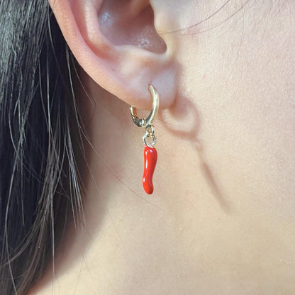 Red Chili Pepper Earrings Gold Plated Hoops Chili Charm Amulet Symbol Jewelry Cornicello Pendant Plant Lover Gift Cottagecore Present Friend