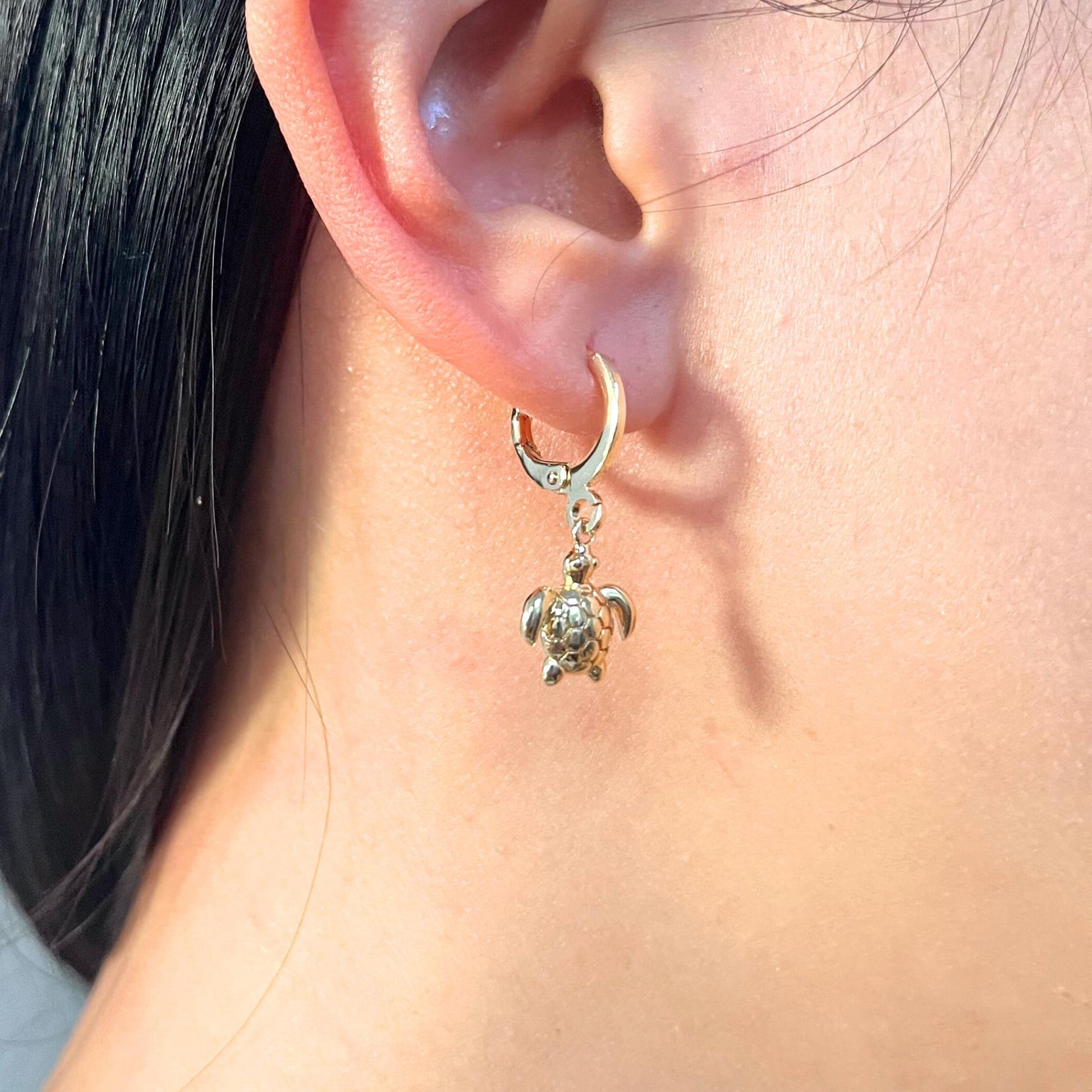 Turtle Earrings Animal Jewellery Sealife Ocean Charm Sea Beach Gold Plated Hoop Earrings Girl Birthday Gift Ocean Lover Jewelry BBF Present