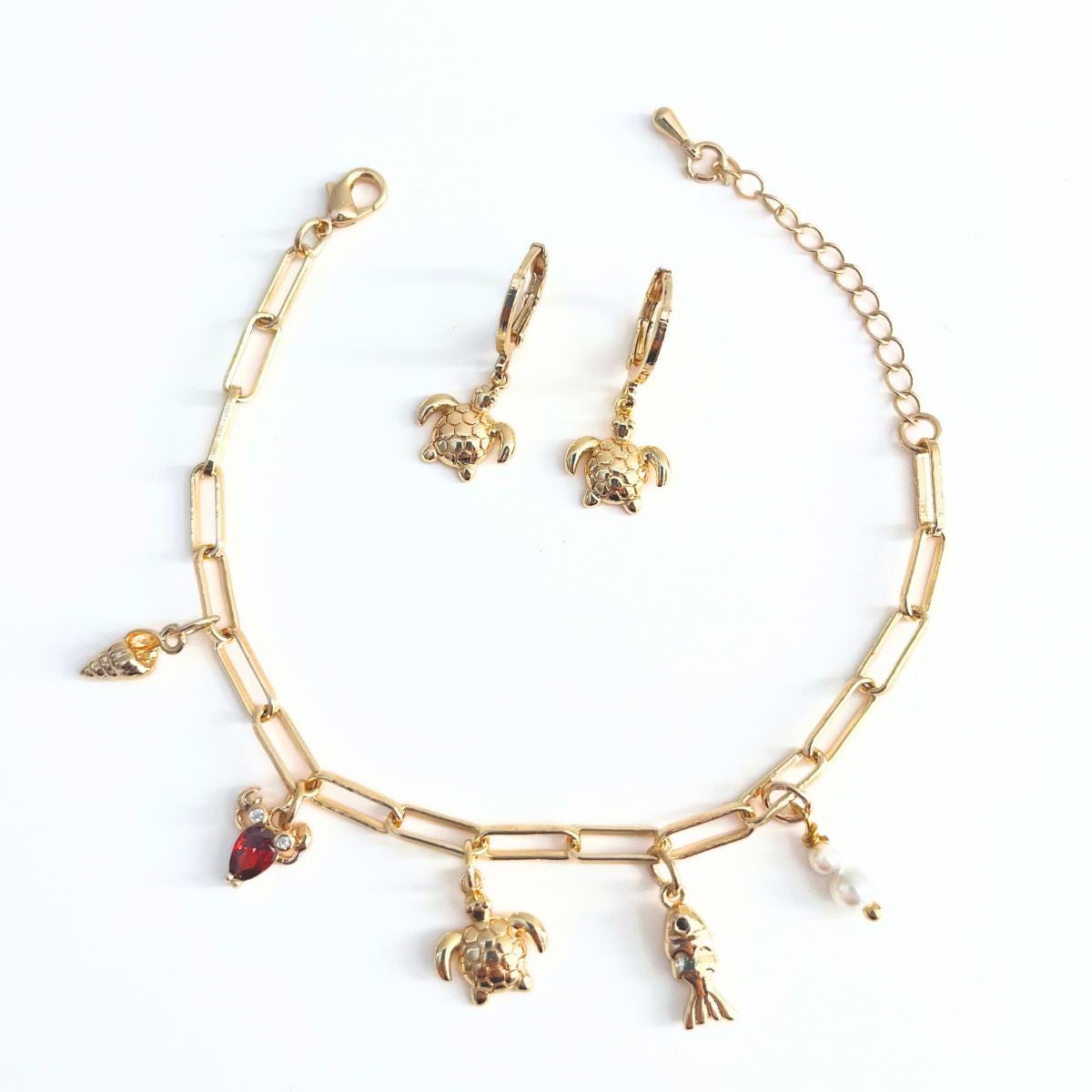 Turtle Earrings Animal Jewellery Sealife Ocean Charm Sea Beach Gold Plated Hoop Earrings Girl Birthday Gift Ocean Lover Jewelry BBF Present