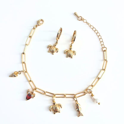 Turtle Earrings Animal Jewellery Sealife Ocean Charm Sea Beach Gold Plated Hoop Earrings Girl Birthday Gift Ocean Lover Jewelry BBF Present