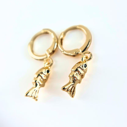 Fish Earrings Animal Jewellery Sealife Ocean Charm Sea Beach Gold Plated Hoop Earrings Girl Birthday Gift Ocean Lover Jewelry BBF Present