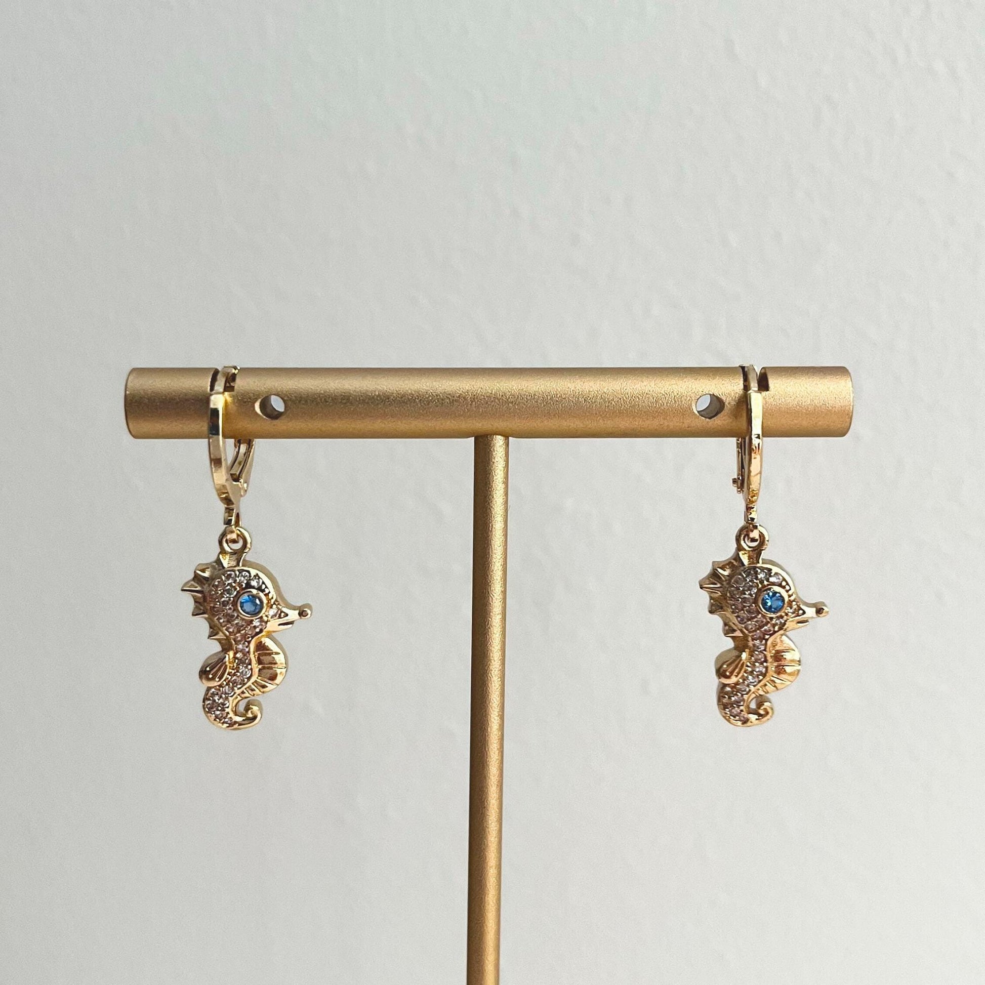 Seahorse Earrings Animal Jewellery Sealife Ocean Charm Sea Beach Gold Plated Hoop Stack Girl Birthday Gift Ocean Lover Jewelry BBF Present