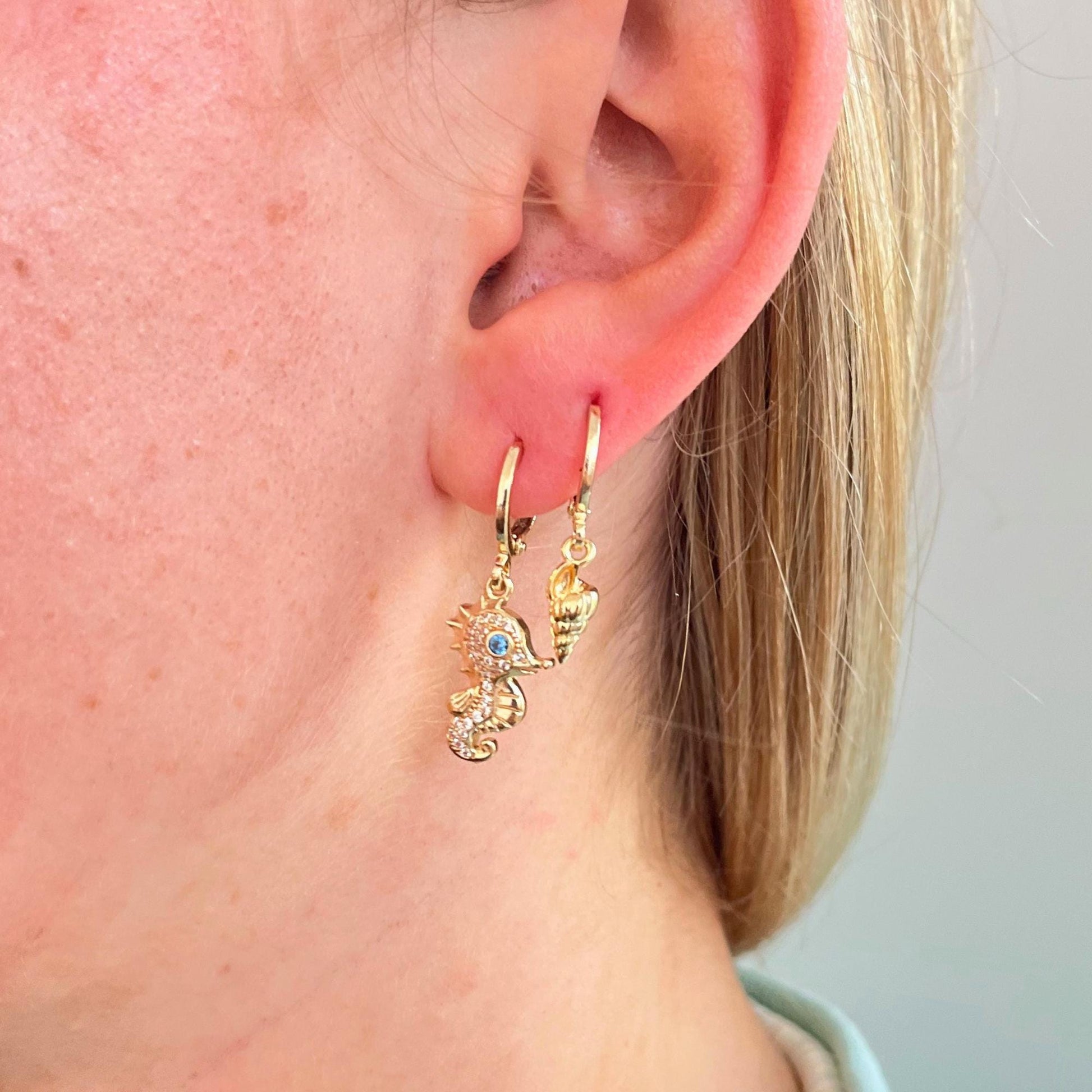 Seashell Earrings Jewellery Sealife Ocean Charm Sea Beach Gold Plated Hoop Earrings Stack Girl Birthday Gift Ocean Lover Jewelry BBF Present