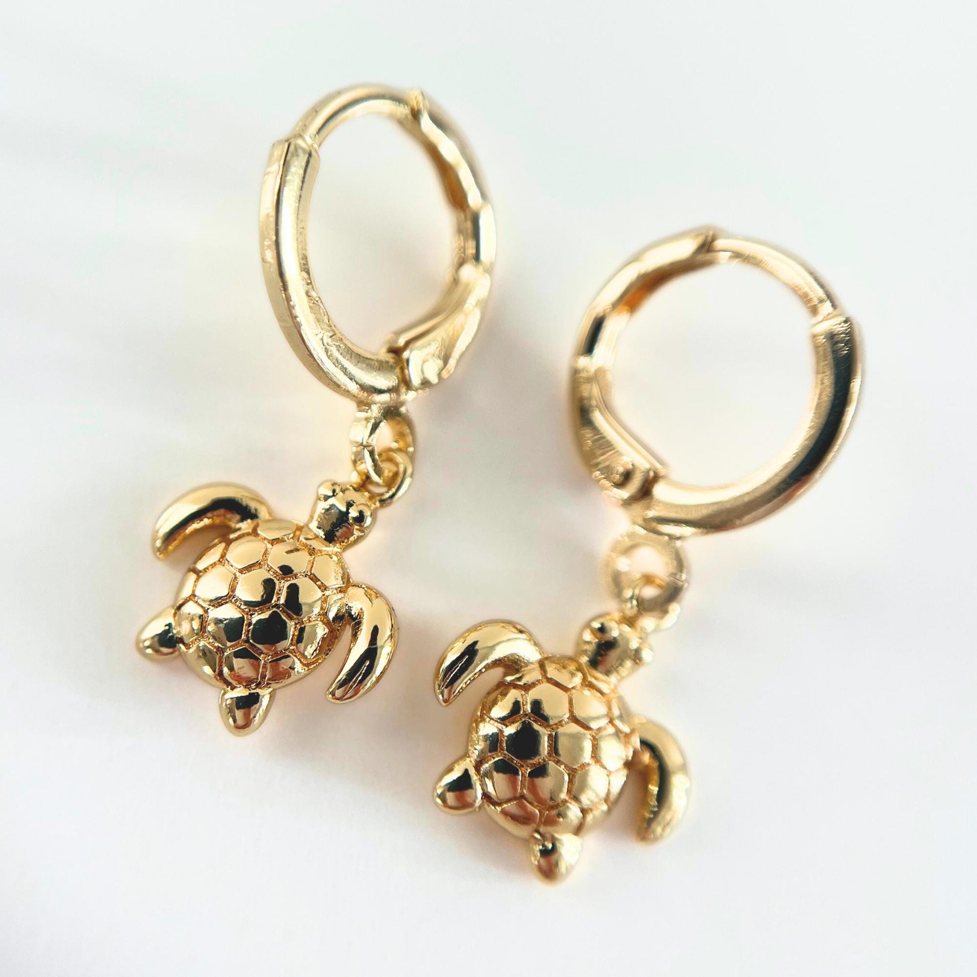 Turtle Earrings Animal Jewellery Sealife Ocean Charm Sea Beach Gold Plated Hoop Earrings Girl Birthday Gift Ocean Lover Jewelry BBF Present