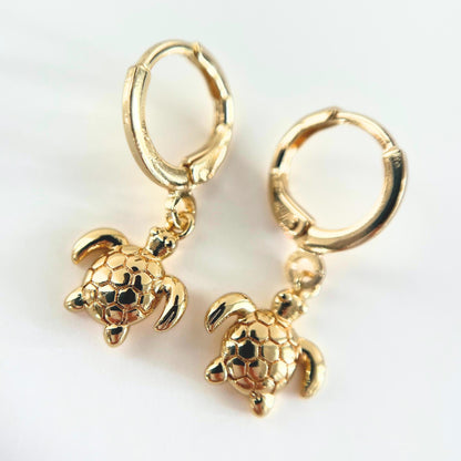 Turtle Earrings Animal Jewellery Sealife Ocean Charm Sea Beach Gold Plated Hoop Earrings Girl Birthday Gift Ocean Lover Jewelry BBF Present