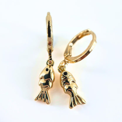 Fish Earrings Animal Jewellery Sealife Ocean Charm Sea Beach Gold Plated Hoop Earrings Girl Birthday Gift Ocean Lover Jewelry BBF Present