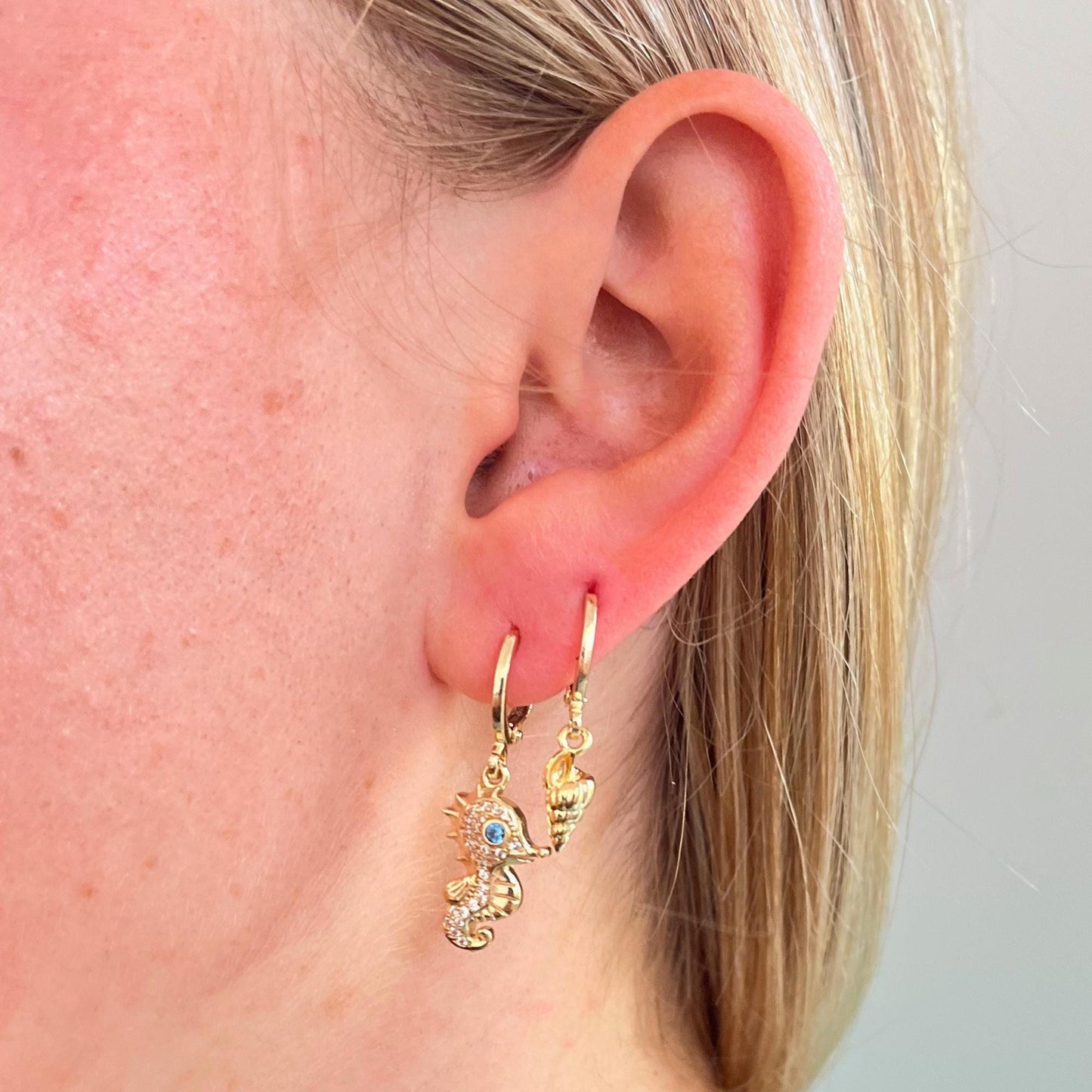 Seahorse Earrings Animal Jewellery Sealife Ocean Charm Sea Beach Gold Plated Hoop Stack Girl Birthday Gift Ocean Lover Jewelry BBF Present