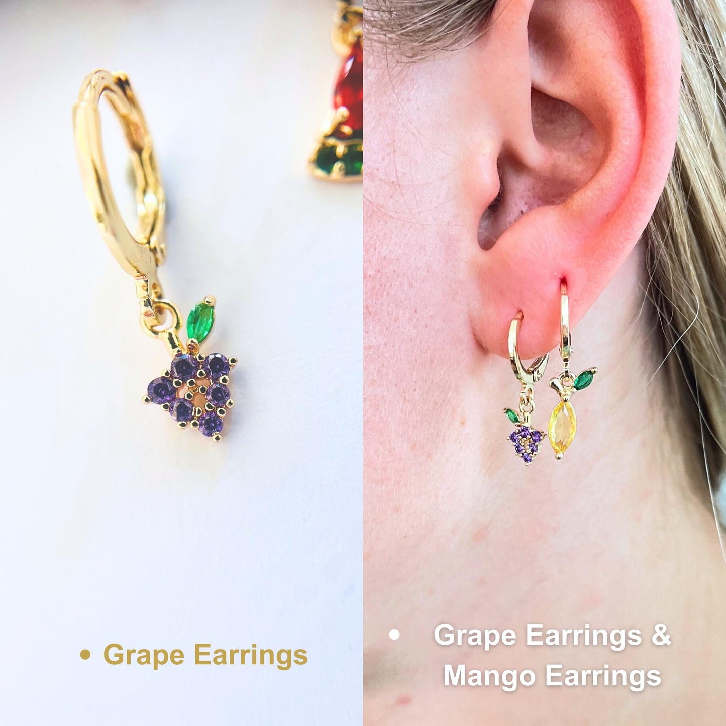 Fruit earrings set cherry earrings strawberry gift for girl hoops gold jewelry birthday gift Botanical earrings daughter gift cute earrings