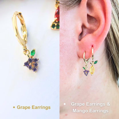Fruit earrings set cherry earrings strawberry gift for girl hoops gold jewelry birthday gift Botanical earrings daughter gift cute earrings